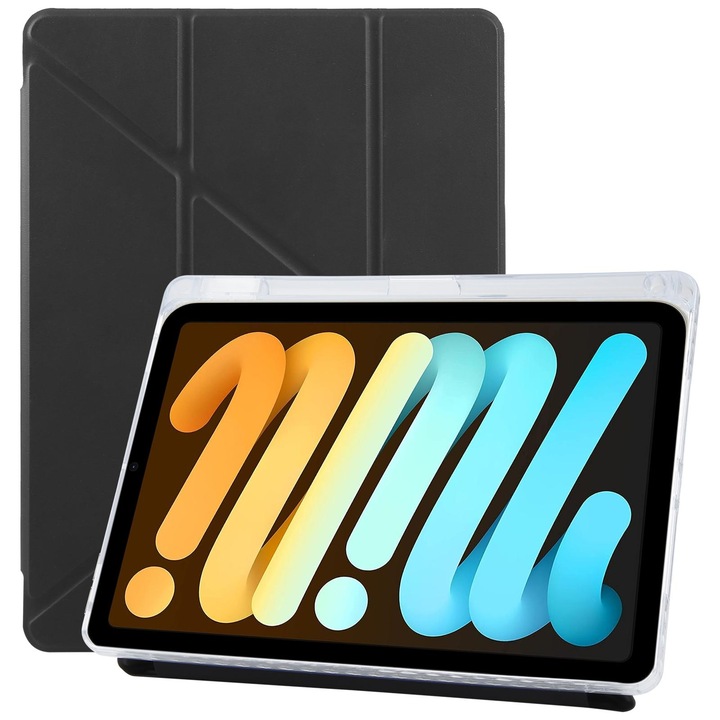 Husa tableta pentru iPad mini 6 / mini 2024 ZGA, Seria Gen Dupa Y, din Piele cu Loc pentru Stilou (Negru)