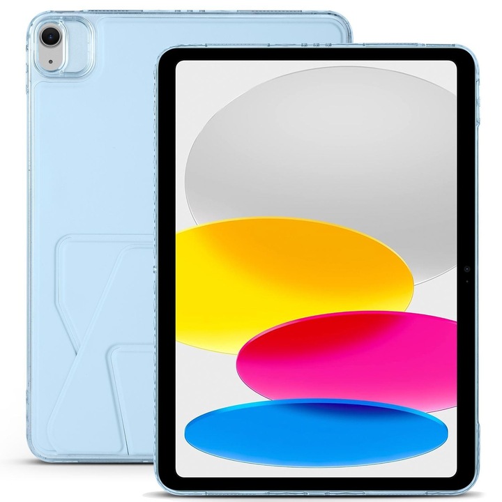 Husa tableta pentru iPad mini 2024 / mini 6 din acril si piele, tip carte cu suport magnetic, spate din piele acrilica, culoare albastru cer