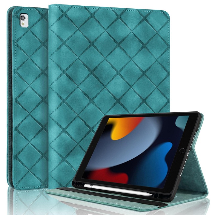 Husa tableta pentru iPad 10.2 2021 / Air 10.5 din piele cu model diamant, capac inteligent, verde