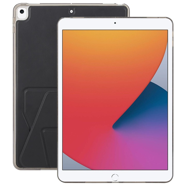 Husa tableta pentru iPad 10.2 2021/2020/10.5, capac magnetic cu suport, spate din piele acrilica, negru