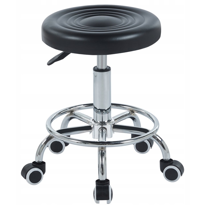 Scaun de frizerie RONDO, Luka, cromat, ecopiele, inaltime reglabila, negru