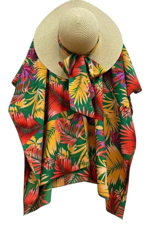 SAMY strand szett, kimonó és kalap, sállal kiegészítve, HAVANA zöld, univerzális S/M méret, FashionForYou