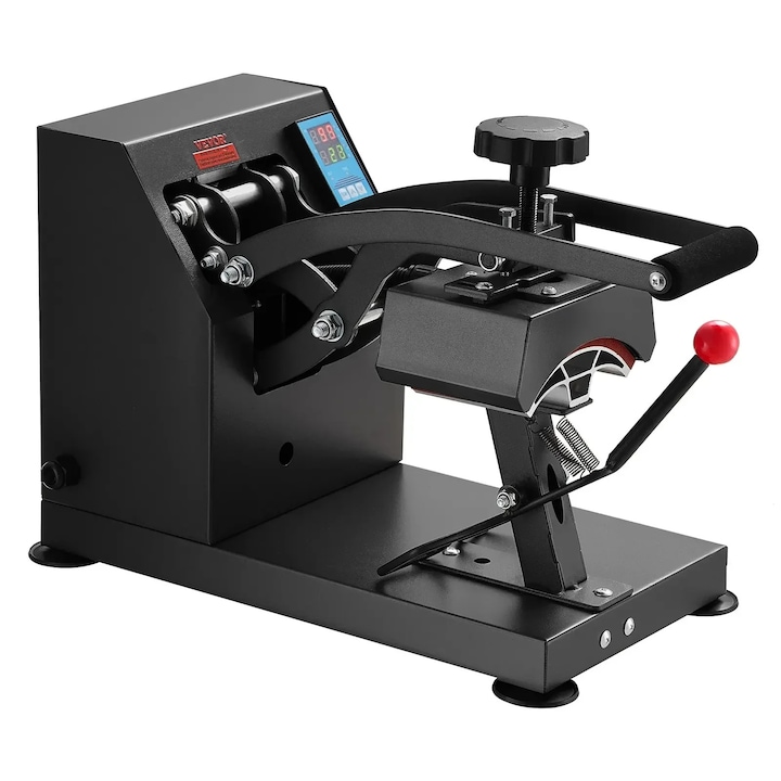 Термопреса за шапки, 9 x 14 см, дигитален контрол на времето и температурата, дизайн тип „мида“, черна, 23,5 x 43,5 x 31 см