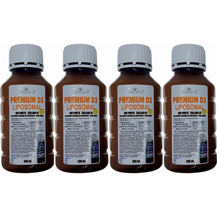 Vitamina D3 lipozomala Premium, 1.000.000 UI, fara zahar, 400 portii, 2000ml, plus vitamina C liposomal