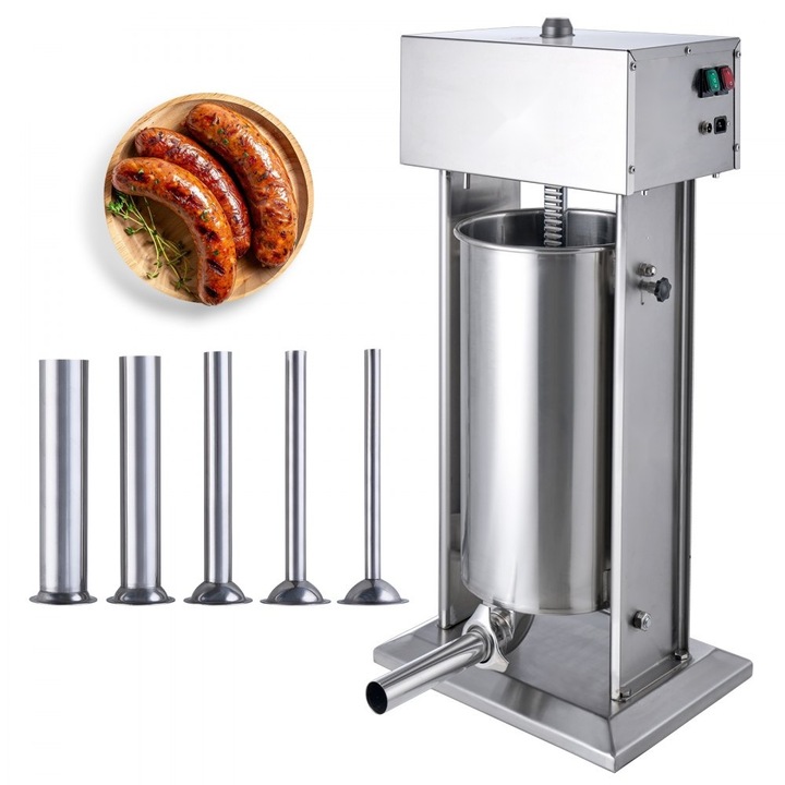 Masina de Umplut Carnati, Model Vertical, Capacitate 25L, din Otel Inoxidabil 304, cu 5 Tuburi de Marimi Diferite