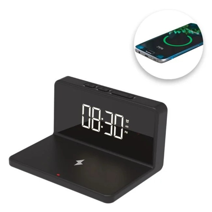 Ceas Desteptator Digital cu Incarcare Wireless 10W, Afisaj LED, Alarma, Termometru, Design Modern, Compatibil cu iOS & Android