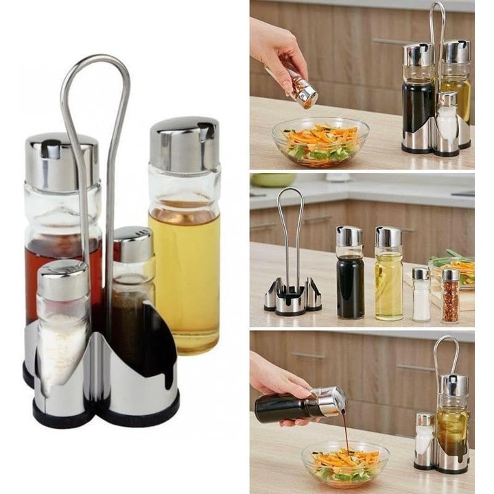 Oliviera 4 darabos készlet klasszikus üvegből, otthoni étterembe Só Bors Olaj Ecet