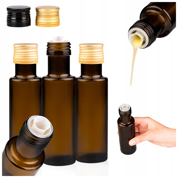 Set De Sticle Cu Distribuitor, Superbutelki, 100 Ml, Sticla, Distribuitor In Capac, Forma Eleganta Si Subtire, Sigiliu Etans, 14.6 Cm x 4.3 Cm, 5 Bucati