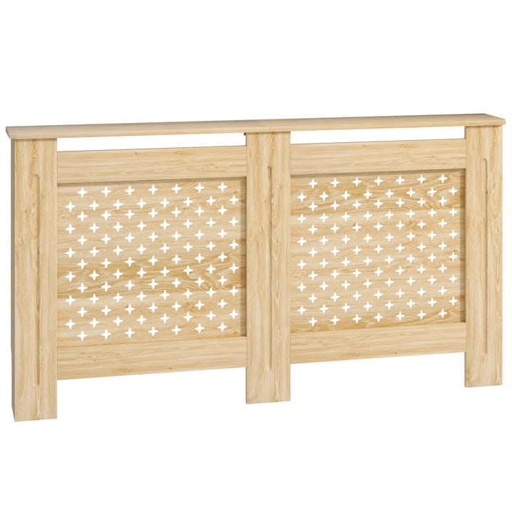 Конзола за радиатор, MDF, дизайн тип „пчелна пита“, цвят бук, 152x19x82 см