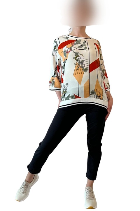 Bluza de dama, croiala lejera, material vaporos, tonuri de alb cu rosu, one size