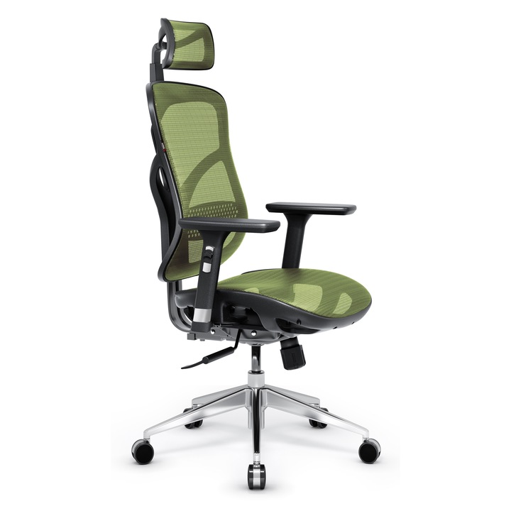 Офис стол, Diablo Chairs, ергономичен, опора за гърба, черен/зелен, максимален капацитет 140 кг