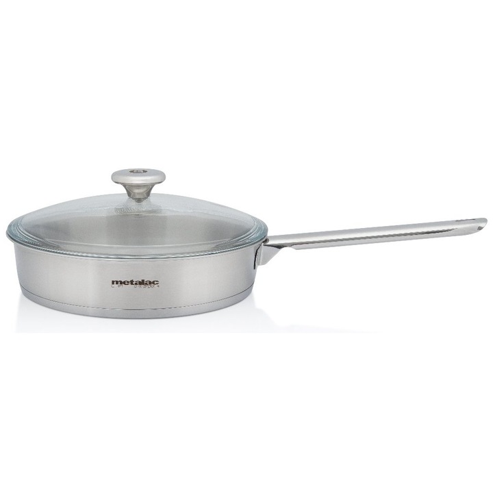 Tigaie cu capac din sticla Santino Metalac, inox, 24 cm, 2.4l