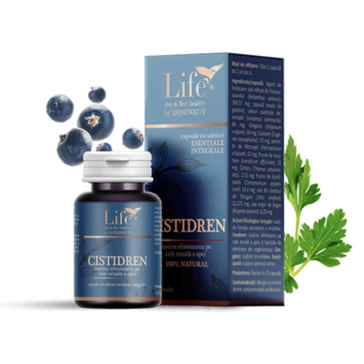 Capsule cu uleiuri esentiale integrale prntu infectii urinare 100% natural, Cistidren 15 capsule Bionovativ