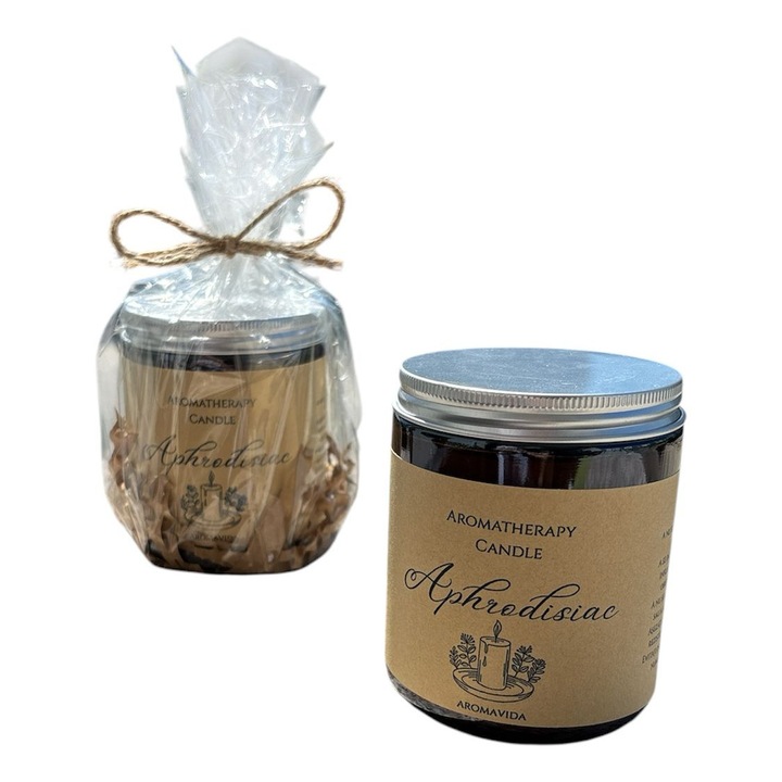 Kézzel készített illatos szójaviasz gyertya, afrodiziákum, ilang-ilang és pacsuli aromával, 200 g, 40 órás égési idő