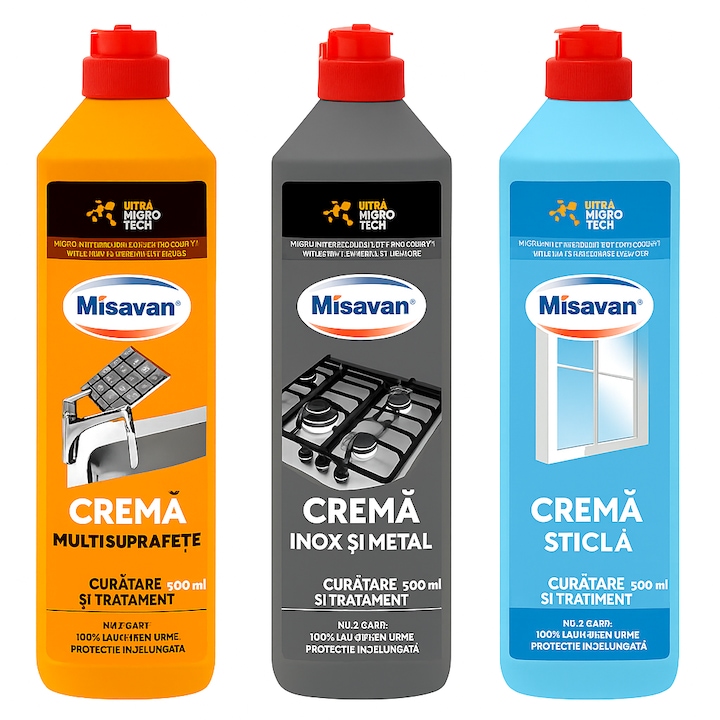 3 az 1-ben konyhai tisztítószer csomag – Misavan rozsdamentes acél, több felület és üveg tisztítókrém (3x500ml)