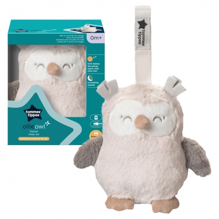 Нощна лампа Tommee Tippee Ollie Owl, сензор за плач, успокояващи звуци, 30x30 см