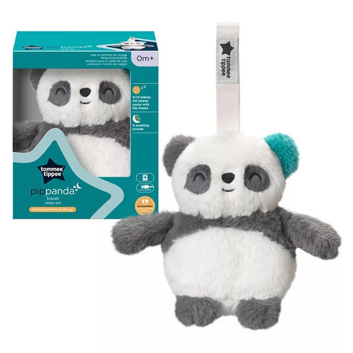 Нощна лампа Tommee Tippee Pip Panda, музикален сензор, 9 успокояващи звука, количка, бяла