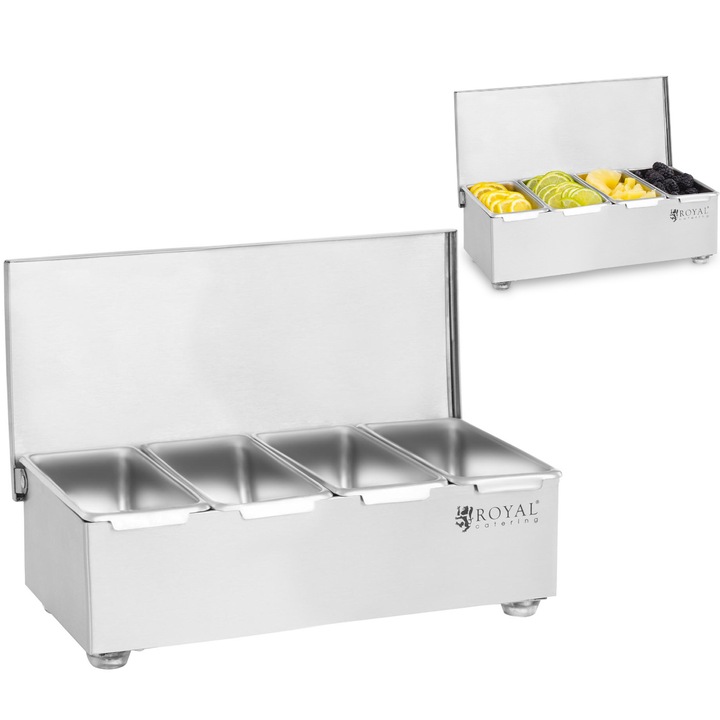 Поднос с 4 контейнера за бармани, Royal Catering, Неръждаема стомана, 1.8 л, 145x76.5x72 мм