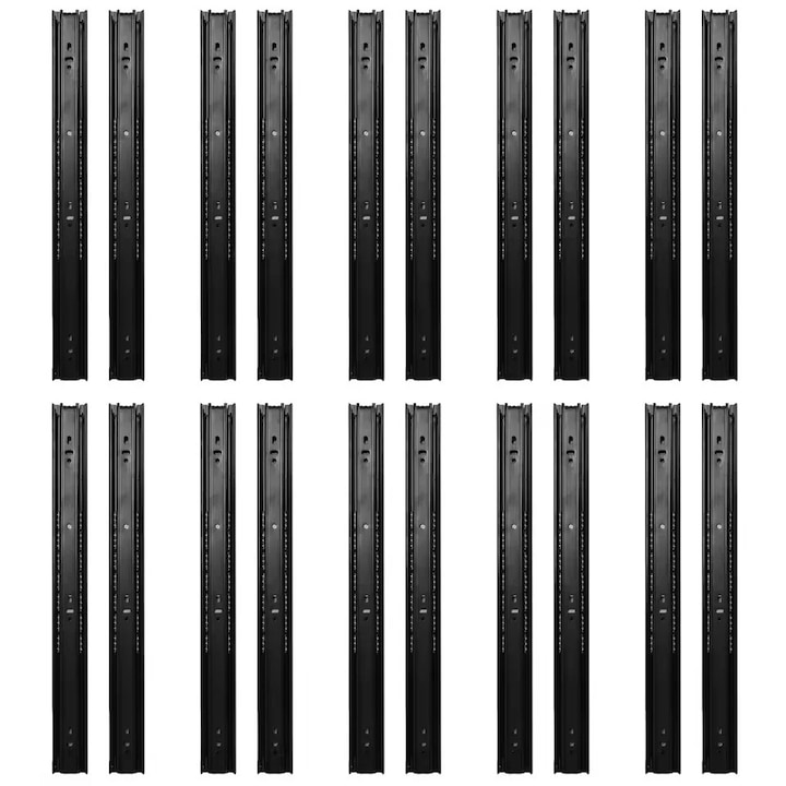 Fiókcsúszka-készlet, 3 részes, 100 font teherbírás, fekete, 10 pár