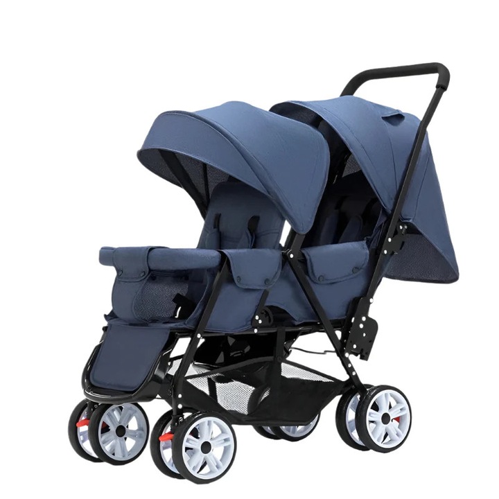 Iker babakocsi, összecsukható, első és hátsó ülésekkel, 108-as kis kerékkel, kék