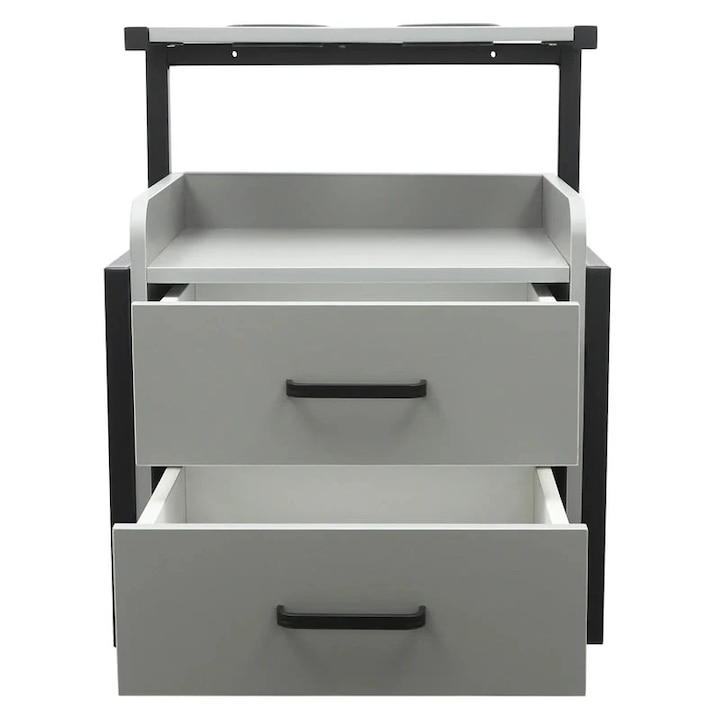 Fém fali szekrény nappaliba, 2 fiókkal, fekete és szürke, 40x30x48cm