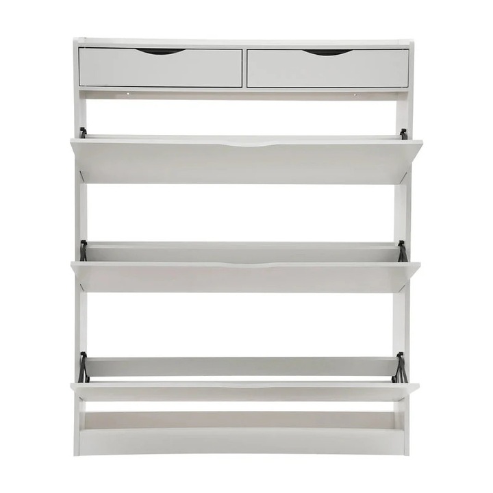 Cipőszekrény, 3 szintes, 2 fiókkal, teherbírás 30 kg, fehér