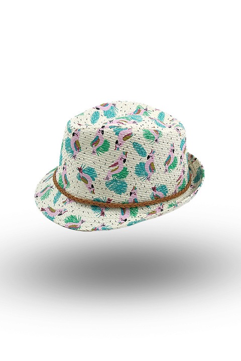 Papagájmintás szalmakalap, rózsaszín