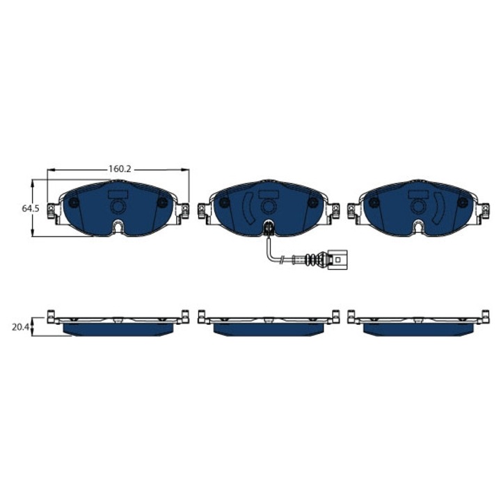 Set placute frana TRW GDB1956BTE redus zgomot electric 160.2x64.5x20.4mm