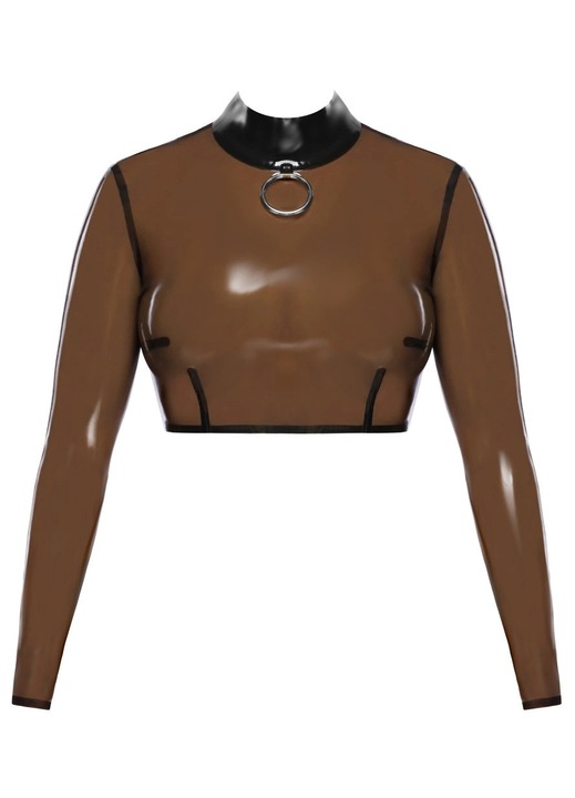 Top sexy din latex dama, Late X, cu maneca lunga, negru transparent