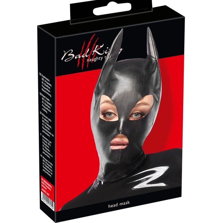 Set Masca Neagra Stransa cu Urechi, Bad Kitty, Poliester/Elastan