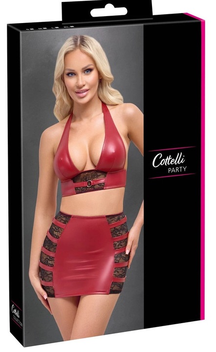 Set top si fusta sexy dama Cottelli PARTY, poliester/elastan, rosu/negru