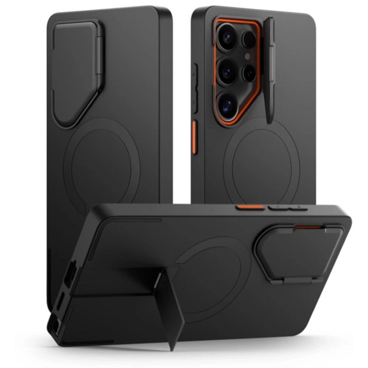 Husa telefon, Tech-Protect Kevlar Aura MagSafe, compatibil cu Samsung Galaxy S25 Ultra Negru/portocaliu