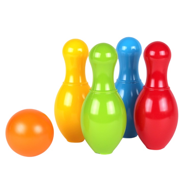 TechnoK bowling szett, 4 darabos, labdával együtt, többszínű