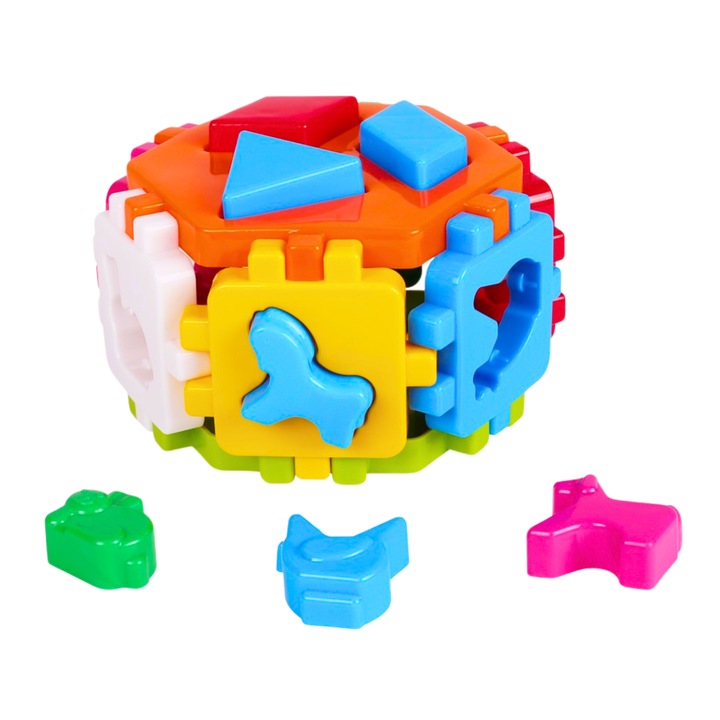 Образователен сортер, Максик, с геометрични форми и животни, многоцветен, 15.5x14.5x10см