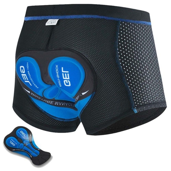 Lenjerie intima sport barbati, Ronyes, ciclism, silicon, bumbac, negru/albastru, Negru/Albastru