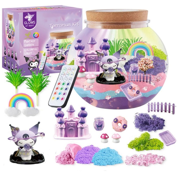 Set de recipiente din sticla pentru copii, lumina de noapte LED cu telecomanda, mestesuguri DIY pentru fete cu varste intre 4 si 12 ani, cele mai bune jucarii cadou pentru ziua de nastere, Craciun, Paste (desene animate)