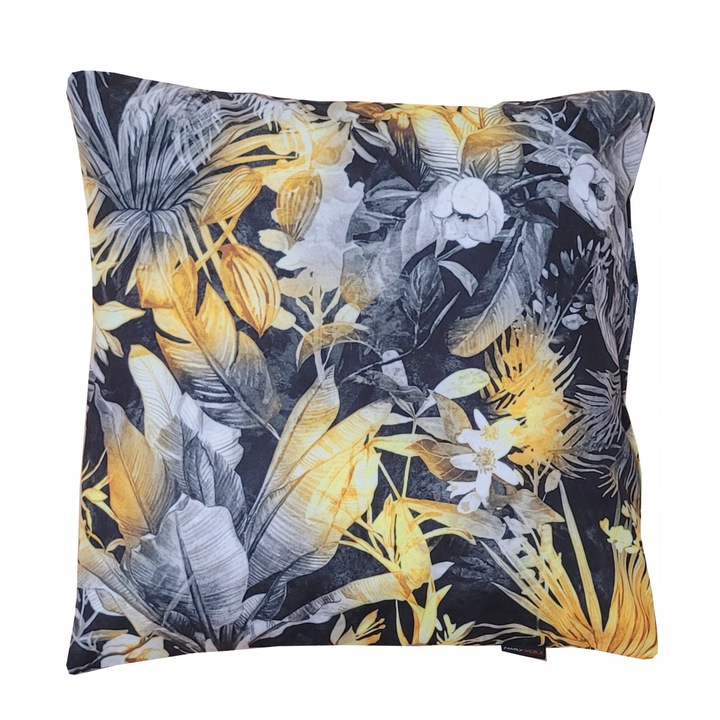 Dekoratív párna, Family Meble, 100% poliészter párnahuzat, Habszivacs töltet, Dekoratív, Levehető párnahuzat, Méretek 45 x 45 cm, Grafitszürke/sárga