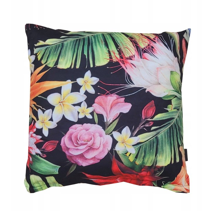 Perna decorative, Family Meble, Fata de perna 100% poliester, Umplutura din spuma, Decorativ, Fata de perna detasabila, Dimensiuni 45 x 45 cm, Negru/roz