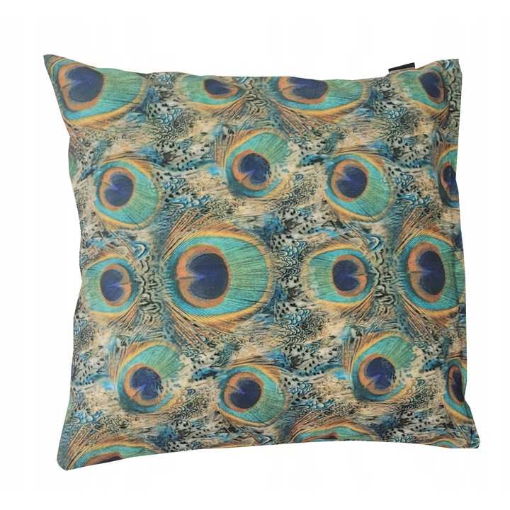 Perna decorative, Family Meble, Fata de perna 100% poliester, Umplutura din spuma, Decorativ, Fata de perna detasabila, Dimensiuni 45 x 45 cm, Bej/Albastru marin