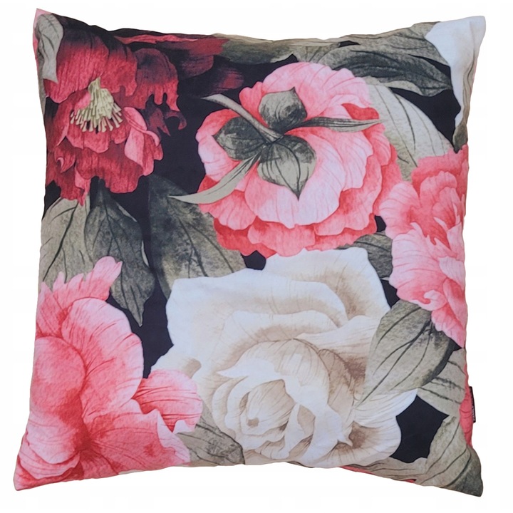 Perna decorative, Family Meble, Fata de perna 100% poliester, Umplutura din spuma, Decorativ, Fata de perna detasabila, Dimensiuni 45 x 45 cm, Floral/rosu