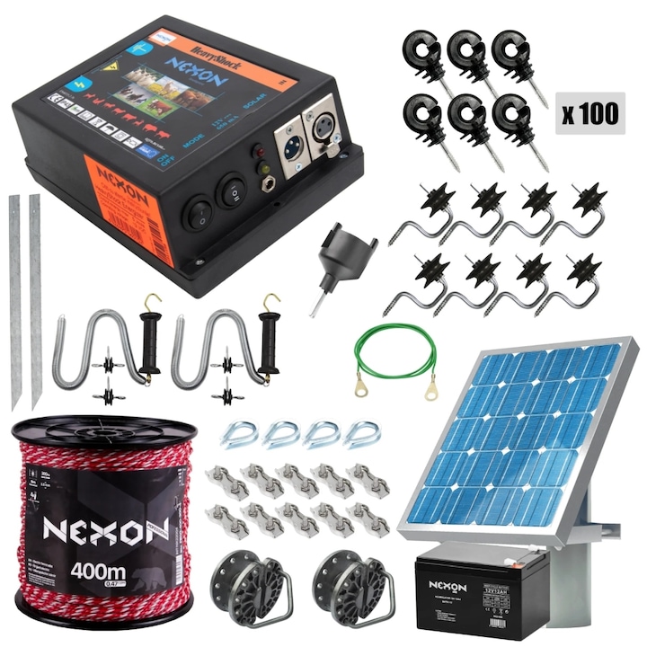 Pachet complet gard electric NEXON HeavyShock PRO 5J cu solar si bateria, 400 m