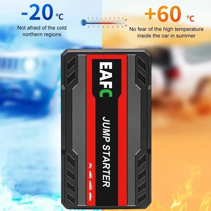 Multifunkcionális autóindító 12V 600A, autós egyenirányító, hordozható ugróindító, - fekete, táskával