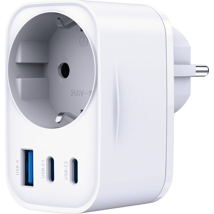 Hálózati töltő 3mk Hyper Comfort Charger 30W, 1x USB-A QC 3.0, 2x USB-C PD, 1x Schuko, fehér