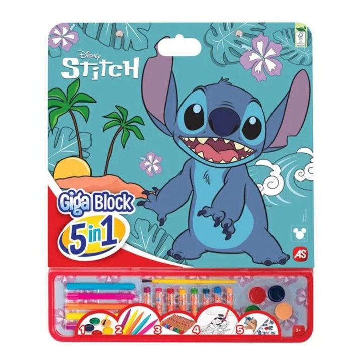 Set de colorat, pentru copii, model Stitch 5 in 1, Giga Block, 35x1x41.5cm
