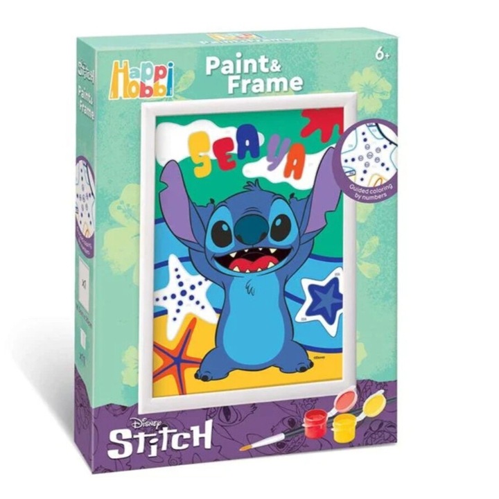 Set Happi Hobbi Paint si rama pictura, pensula, 10 vopsele acrilice, 20x7x26cm