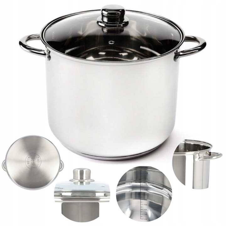 Főzőedény szett, 8L Fedővel, Rozsdamentes Acél, Magasság Fedő Nélkül: 20 cm, Aljvastagság: 2 mm, Falvastagság: 0,5 mm, 24 x 20 cm, Ezüst, 1