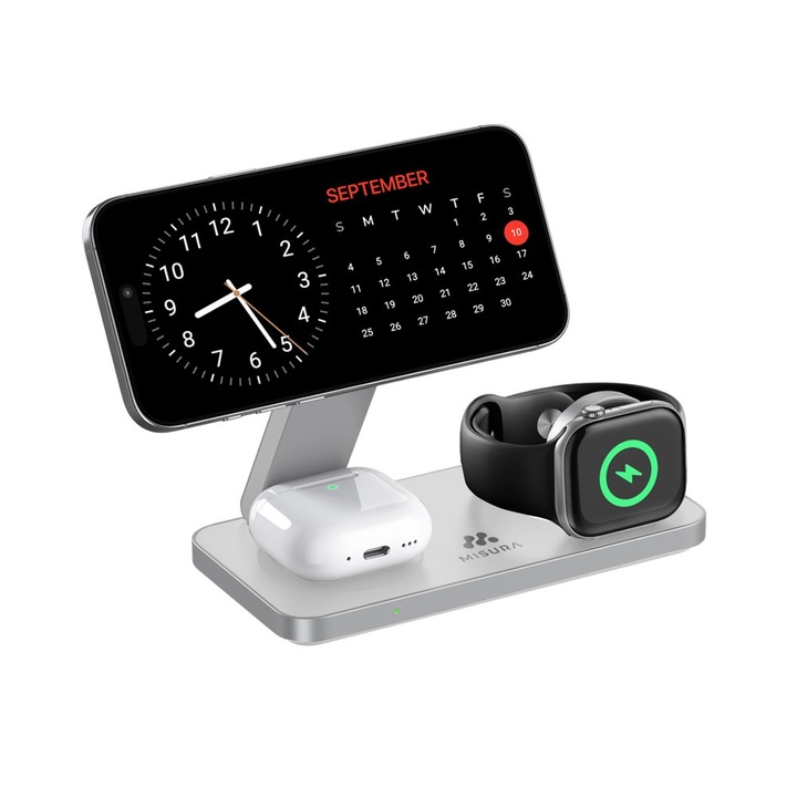 MISURA MH11 3-в-1 сгъваемо безжично зарядно - БЯЛО