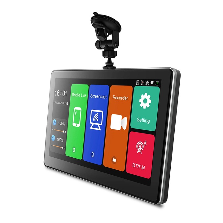 Navigatie Auto Multimedia, Display 7 inch, camera inregistrare fata 4K, Ecran IPS HD full-touch, CarPlay/Android Auto, Wireless, Bluetooth, Miracast, AirPlay, Split-screen