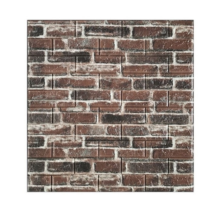 Set 10 Placi de Tapet, Flippy, Autoadezive, 70 x 77 cm, 4 mm Grosime, Suprafata Acoperita 5.3 mp, din PVC, Model Caramida Rosie, Caramiziu