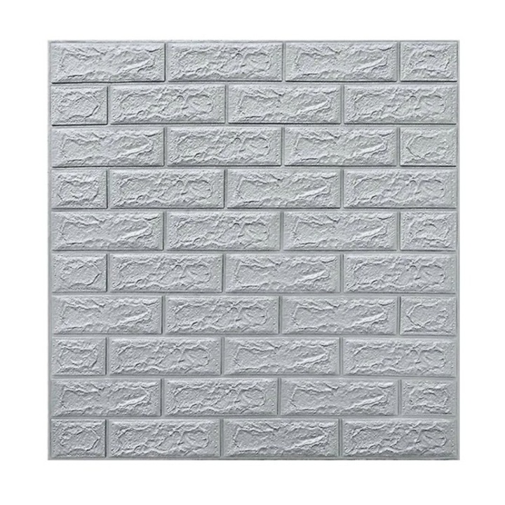 Set 10 Placi de Tapet, Flippy, Autoadezive, 70 x 77 cm, 3.5 mm Grosime, Suprafata Acoperita 5.3 mp, din PVC, Model Caramida, Gri